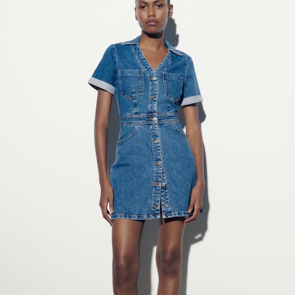 Zara Blue Denim Button-Up Dress